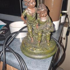 Vintage Working Table Lamp Sculpture of a Boy and Girl with Puppy, Postage available or Collection,