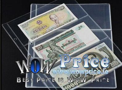 10Pcs Note Banknotes Currency 3-Pocket Holder Page