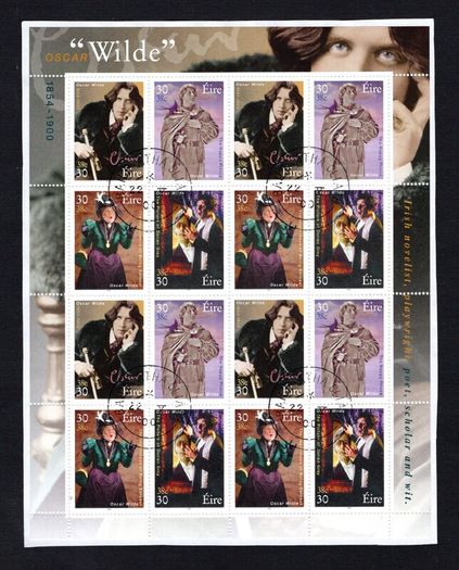 2000 Ireland Death Centenary of Oscar Wilde Commemorative Stamp Sheetlet Fine Used with Dublin CDS cancel of 22nd May 2000 (Frist day of issued) on envelope extract.