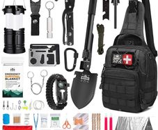 Survival Kit, First Aid, 214 Pcs, Emergency Gear and Supplies, Bug Out Go Bag, EDC, Molle System Backpack, Hiking, Camping, Outdoor Accessories, Gifts for Men