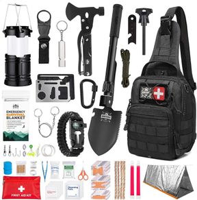 Survival Kit, First Aid, 214 Pcs, Emergency Gear and Supplies, Bug Out Go Bag, EDC, Molle System Backpack, Hiking, Camping, Outdoor Accessories, Gifts for Men
