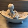 VINTAGE Porcelain Victorian Lady on Sofa Woman Statue Figurine sitting holding hat wearing a beautiful dress Image 7