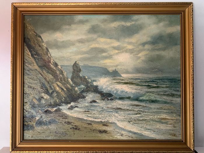 Original oil paintimg, Neville Henderson. "Howth from Doldrum Bay"