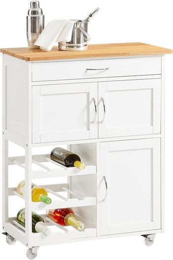 Trolley Kitchen Cabinet Kitchen Trolley with bottle rack White