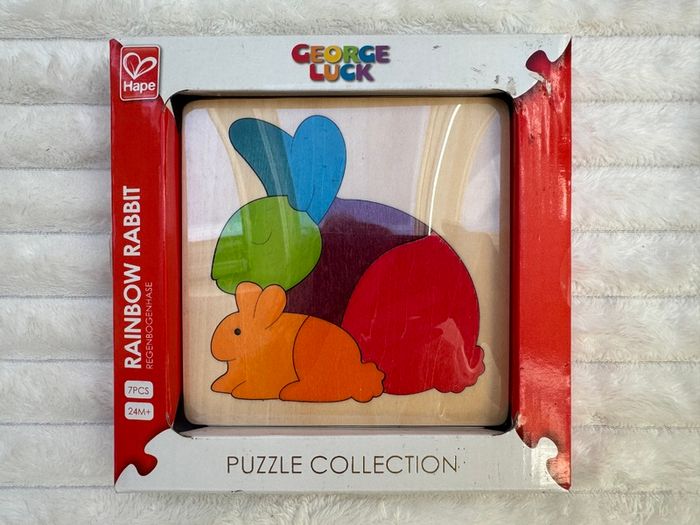 George Luck Puzzle Hape Rabbit 7pcs new Damaged Box Please see photos