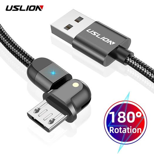 USLION 2M Micro USB QC 3.0-2.0 3A 180 Rotate+LED Cable Fast Charging & Data Sync Nylon Braided Cable (Brand New/Warranty)