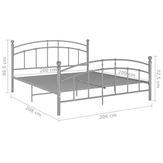 Bed Frame Grey Metal 200x200 cm