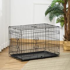 Dog Cage, Transport Cage, Wire Cage, Removable Bottom Pan, Black