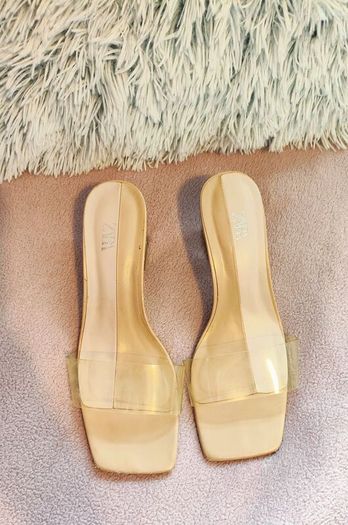 Zara Women Vinyl Mules with Methacrylate Heels Size 39