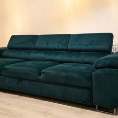 Large Modern 3 seater Sofa Bed - Velvet Dark Green