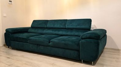 Large Modern 3 seater Sofa Bed - Velvet Dark Green