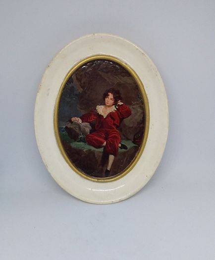 Small Oval Vintage Framed Print - Boy Sitting