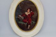 Small Oval Vintage Framed Print - Boy Sitting