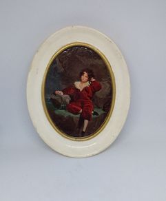 Small Oval Vintage Framed Print - Boy Sitting