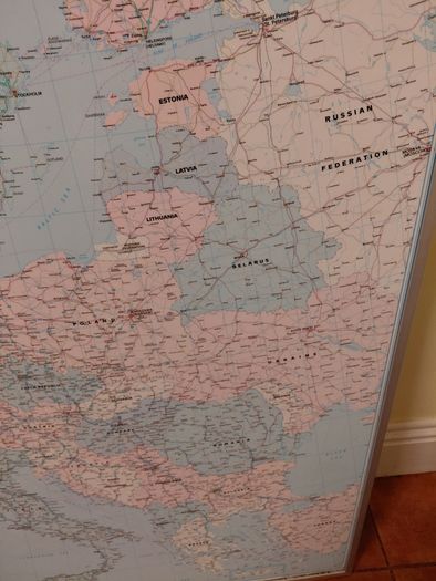 1990s Large  Framed School Wall Map Of Europe