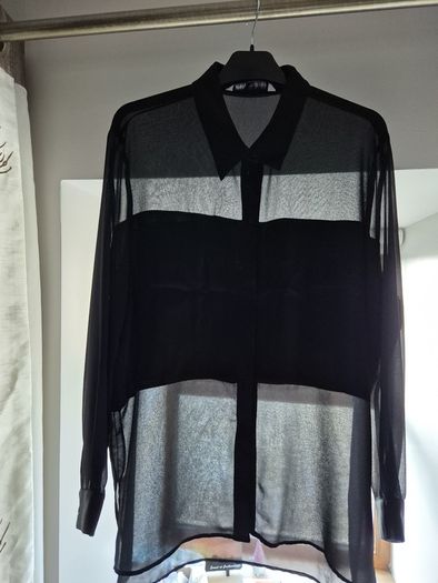 ZARA Black Sheer Long Sleeve Button Down Blouse