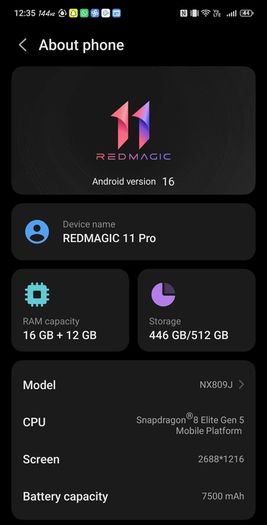 mobile  Red Magic 11 pro 16gb + 512gb