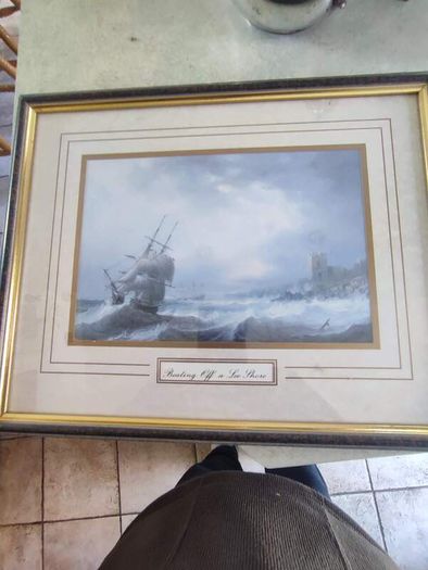 Pair of antique ships Framed prints.  Beating Off a Lee Shore and A Fresh Breeze.