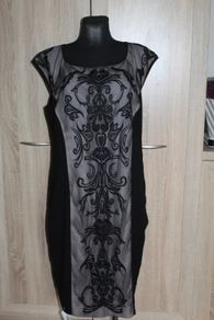 Coast black embroidered below the knee dress size UK14/16 EU42/44 Perfect condition Postage included