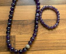 Beautiful Amethyst Protection Smooth Round Gemstone Beads with sterling silver necklace and bracelet  Stamped