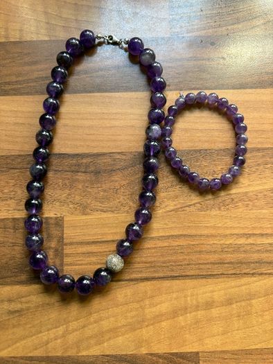Beautiful Amethyst Protection Smooth Round Gemstone Beads with sterling silver necklace and bracelet  Stamped