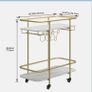 2 Tier Mobile Bar Serving Cart, Drinks Trolley on Wheels, Gold Bar Cart with Wine Rack and Glass Holder, Storage Trolley, Indoor/Outdoor Rolling Cart for Living Room Kitchen Party Image 2