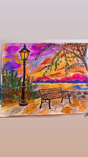 Watercolour - Sunset by the Lake
