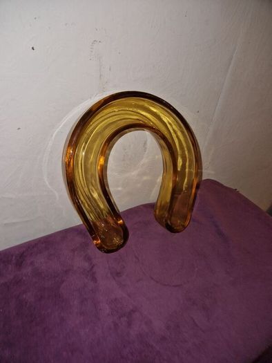 Vintage amber glass horseshoe posy vase