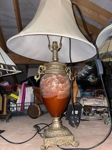 Large Vintage Marble  Onyx Urn Table Lamp with Ornate Brass Detail