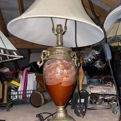 Large Vintage Marble  Onyx Urn Table Lamp with Ornate Brass Detail