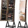 _Jewelry Cabinet on Legs, 3-in-1 Cosmetic Storage Cabinet, with Mirror, Mesh Shelf, Lock, Metal Frame, Industrial Style, Rustic Brown and Black Image 2