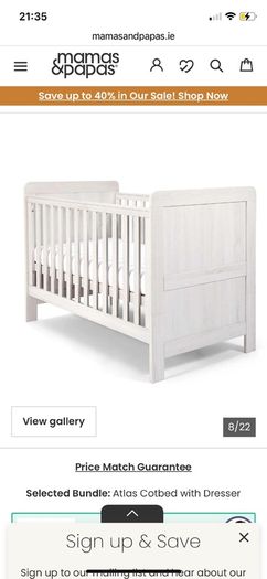 Mamas and Papas cot bed, mattress and drawers