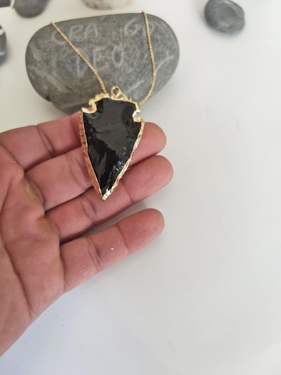 Necklace Natural Black Obsidian Raw Black Stone