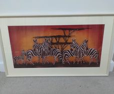 Large African Framed Zebra Batik Panel / Painting