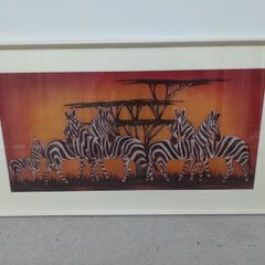 Large African Framed Zebra Batik Panel / Painting