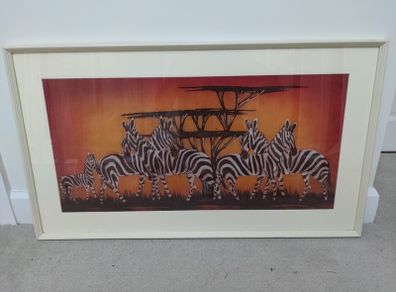 Large African Framed Zebra Batik Panel / Painting