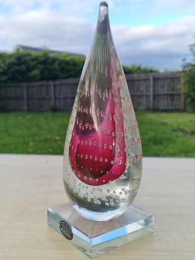 Murano transparent teardrop art glass paperweight (stopper)
