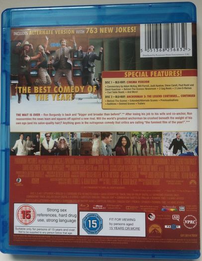 Anchorman: The Legend Continues [2013] Will Ferrell, Steve Carell, Paul Rudd, David Koechner, Christina Applegate & Fred Willard [2xBlu-ray Movie]