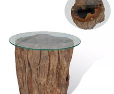 Coffee Table Teak Glass 50x40 cm