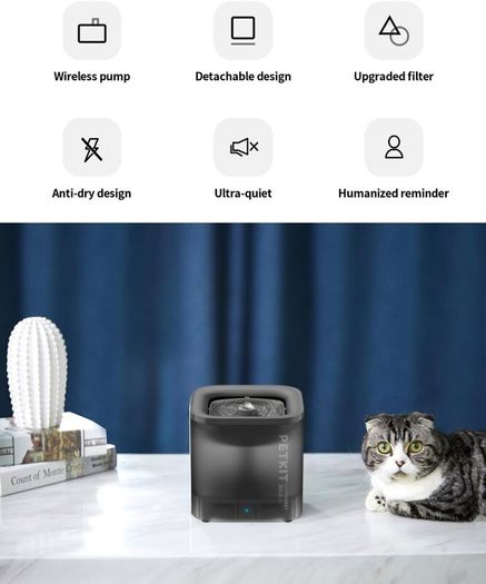 Cat Water Fountain, EVERSWEET SOLO SE, 1.85L Ultra Quiet Automatic Cat Drinking Fountain for Indoor Use, Easy-Clean Design with Carbon Filter and Separate Base, Plug-In Cat Water Dispenser