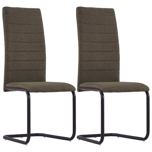 Cantilever Dining Chairs 2 pcs Brown Fabric