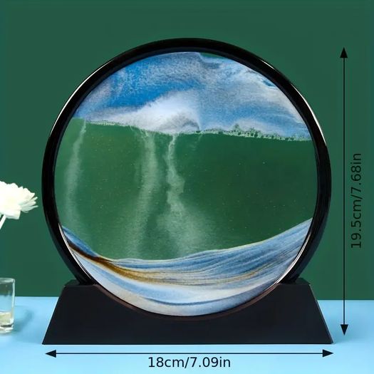 18x19cm/7.09x7.48inch Creative Home Crafts, 3D Dynamic Living Room Decorations, Gifts, Round Quicksand Paintings