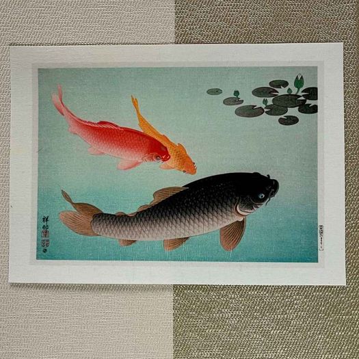 Laminate Glossy 280gsm Canvas Poster A4 Size Featuring Common and Golden Carp (1935) by Ohara Coson