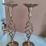 SET OF 2 BRASS Vintage Gold Twisted Metal Candlesticks Image 4