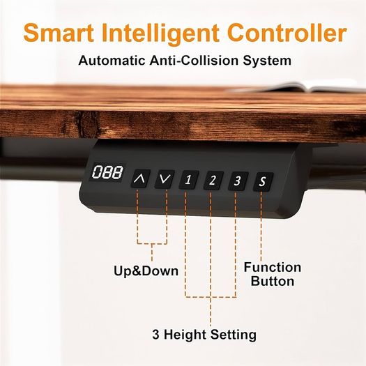 Height Adjustable Electric Standing Desk - 100x60 cm Stand Up Table Desk Thick Splice Board, Smart Control Panel 3 Memory Heights, Anti-Collision System, Sit Stand Desk for Home Office