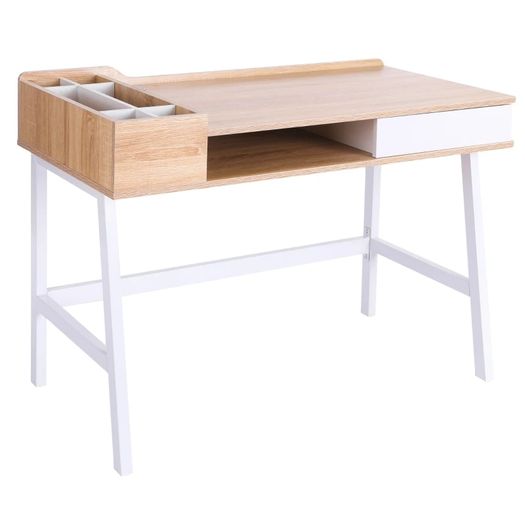 Computer Desk Compact Writing Desk with Drawer, Storage Compartments and Cable Management for Home Office and Study, Oak and White