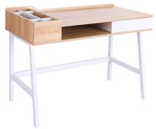 Computer Desk Compact Writing Desk with Drawer, Storage Compartments and Cable Management for Home Office and Study, Oak and White