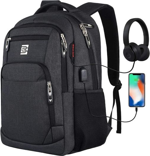 Laptop Backpack with USB Charging&Headphone Port,Anti-Theft Business Computer Rucksack with Breathable Padded Shoulder Strap, Water Resistant for School/Work/Travel