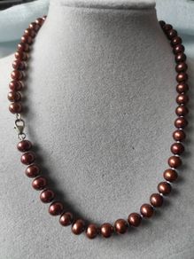 Chocolate pearls necklace sterling silver clasp