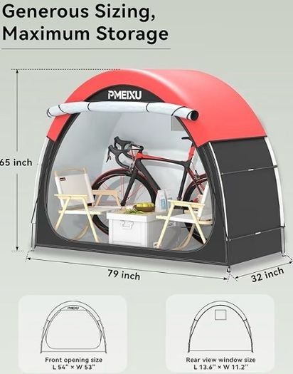 Bike Storage Shed Tent, 210D Oxford Fabric PU4000 Waterproof Bicycle Shed, 53" High-Clearance Outdoor Shelter for 2-3 Bikes, Portable Storage for Motorcycles Garden Tools & Lawn Mowers
